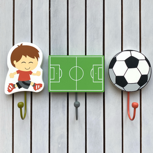 Kids Set of 3 Wooden Football Coat Hooks