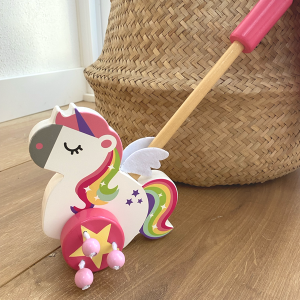 FSC Wooden Toy Rainbow UNICORN PUSH ALONG