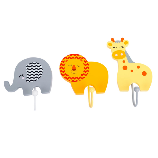 Childrens Set of 3 SAFARI ANIMAL Coat Hooks