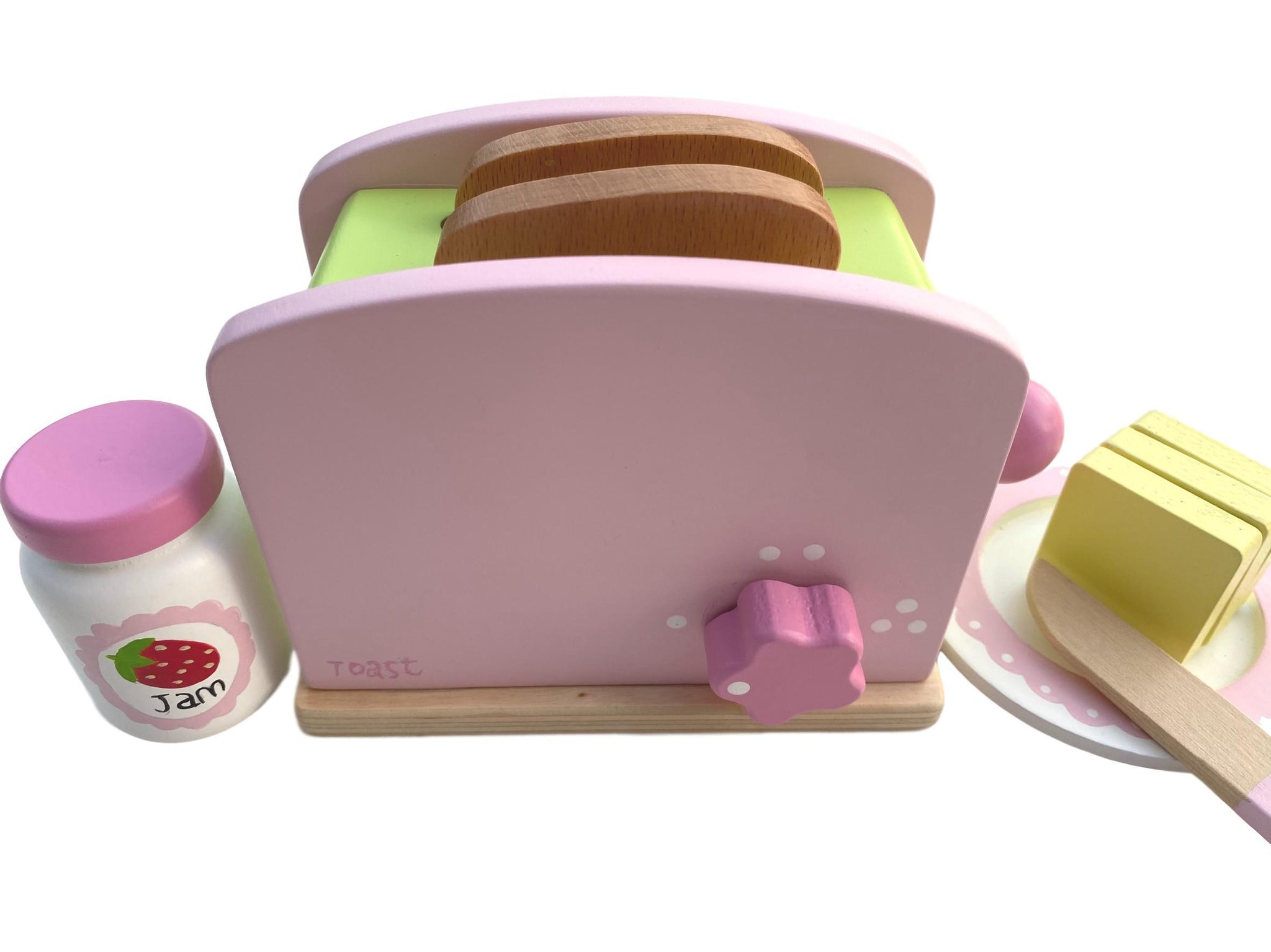 Wooden Play Food Toy Pop Up Pink Toaster Breakfast Set by Tinkie Toys TinkieToys