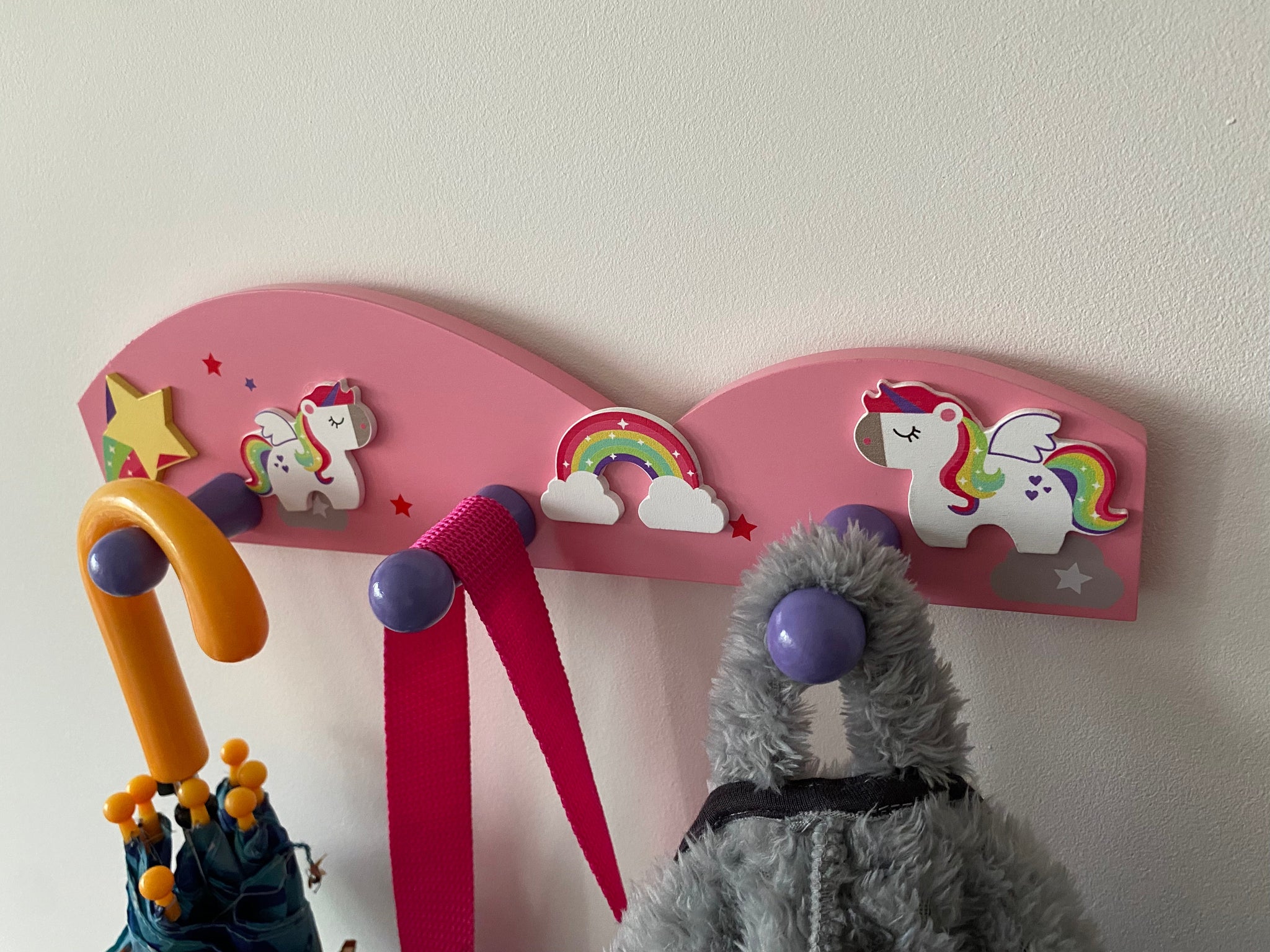 Childrens Wooden RAINBOW UNICORN Shooting Star Coat Rack by Tinkie Toys TinkieToys